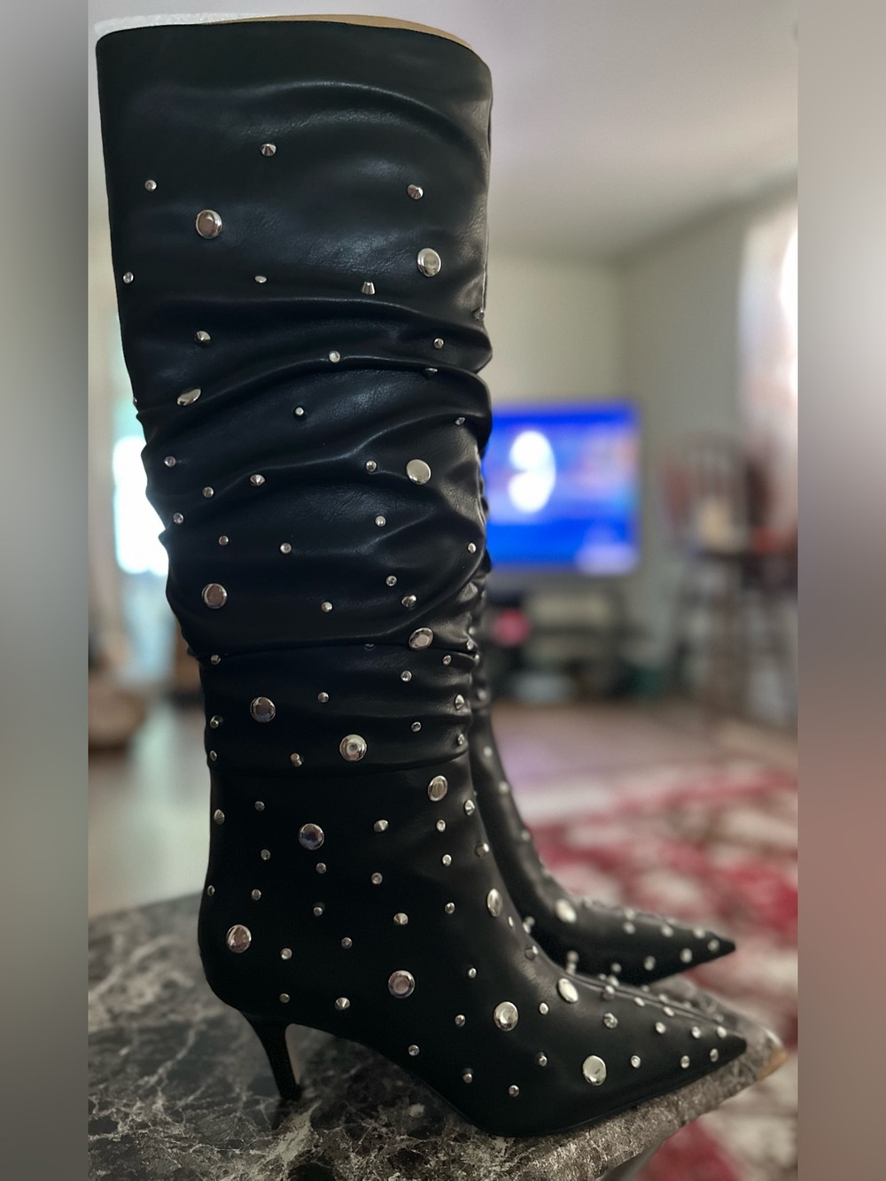 Jessica Simpson Black Studded Over-the-Knee Pointed Toe Boots - Picture 4 of 5